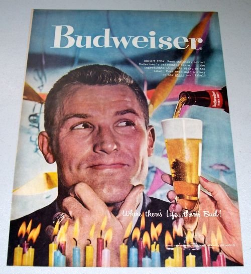 1957 Budweiser Beer Color Print Ad Bright Idea