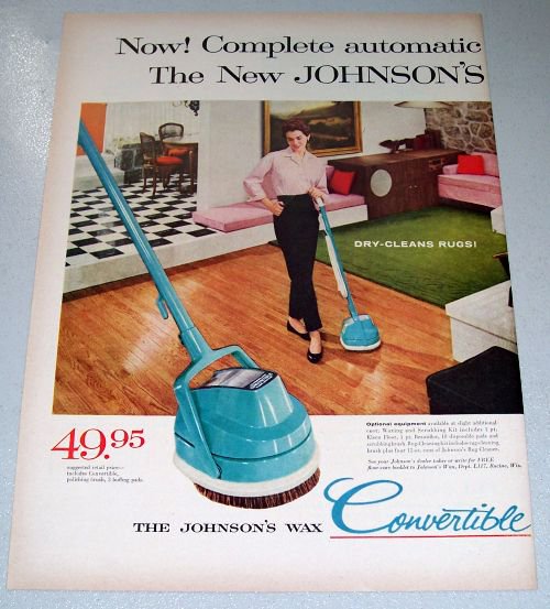 1957 Johnsons Wax Convertible Floor Machine 2 Page Color Print Ad