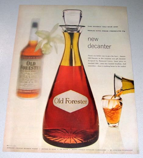 1955 Old Forester Bourbon Whiskey Decanter Color Print Ad