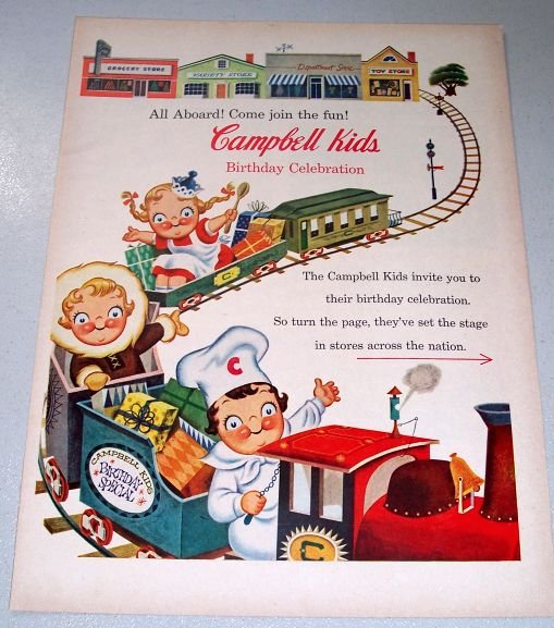 1955 Campbell Kids Birthday Celebration Toys Clothes 6 Page Print Ad