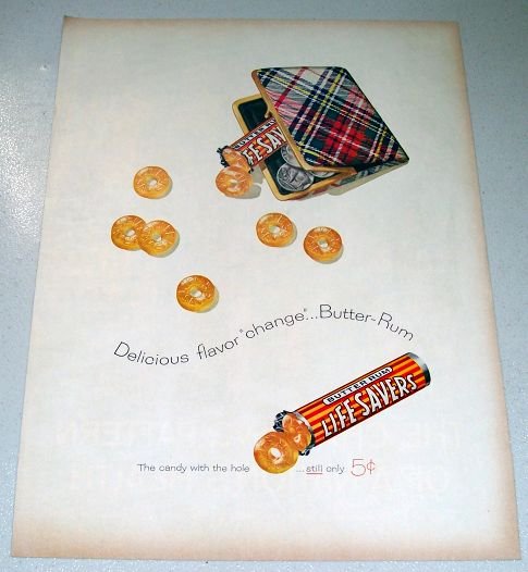 1958 Life Savers Art Buffalo Nickel Coin Purse Color Print Candy Ad
