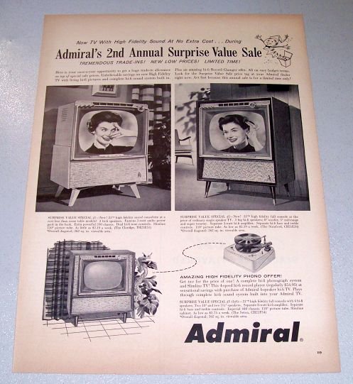 1958 Admiral TV Claridge Stratford Seton Televisions Print Ad