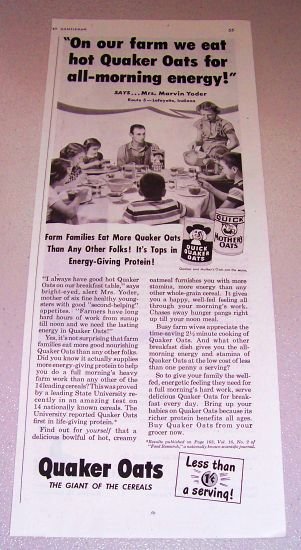 1952 Quaker Oats Print Ad Mrs Marvin Yoder Lafayette Indiana