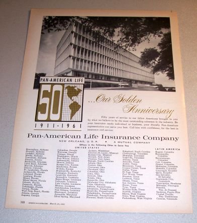 Pan American Insurance Company Golden Anniversary 1961 Print Ad