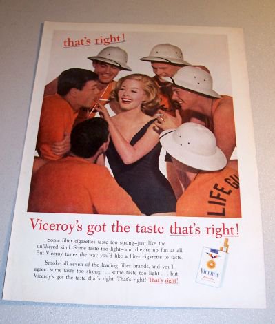 Viceroy Cigarettes Lifeguards 1962 Color Print Tobacco Ad