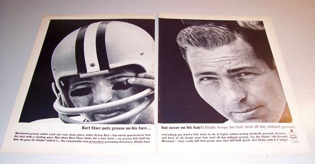 Vitalis Hair Tonic NFL Football Bart Starr 1962 Print 2 Page Ad