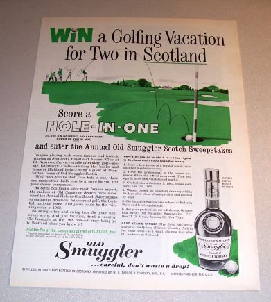 Old Smuggler Whisky Hole In One Golf Art 1962 Print Whiskey Ad