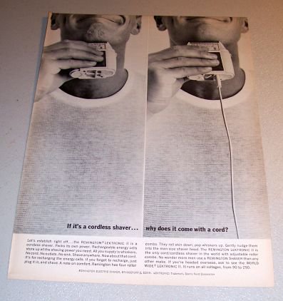 1963 Remington Lektronic II Cordless Shaver Print Ad
