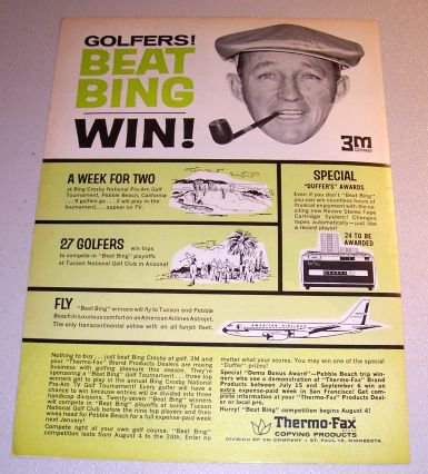 1963 Thermo Fax Copying 3M Print Ad Celebrity Bing Crosby