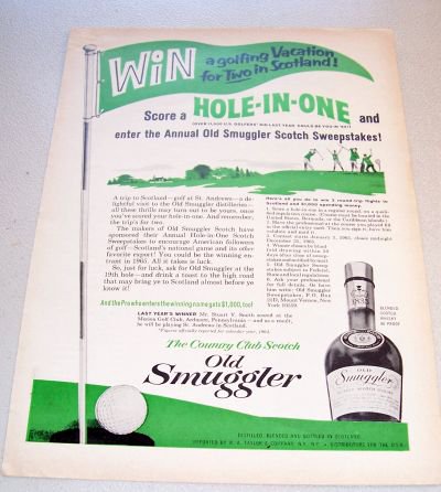 1965 Old Smuggler Blended Whiskey Country Club Golf Art Print Ad