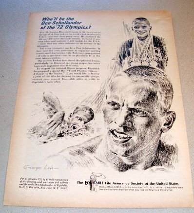 1965 Equitable Life Insurance Olympics George Loh Sketch Art Print Ad