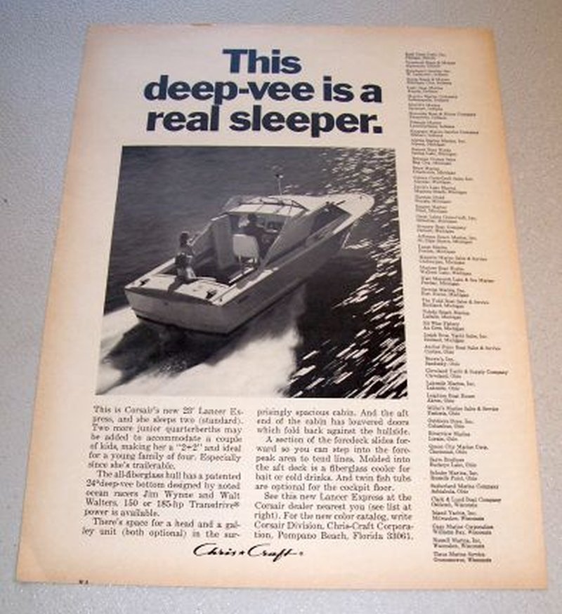 1967 Chris Craft Corsair 23' Lancer Express Boat Print Ad
