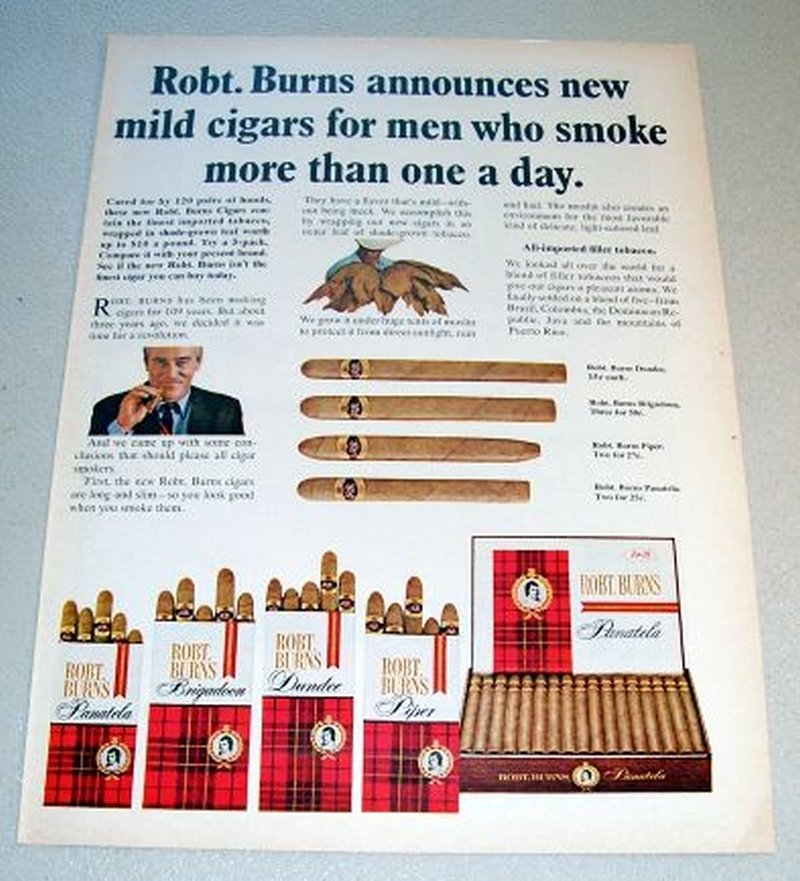 1967 Robt. Burns Mild Cigars Color Print Tobacco Ad