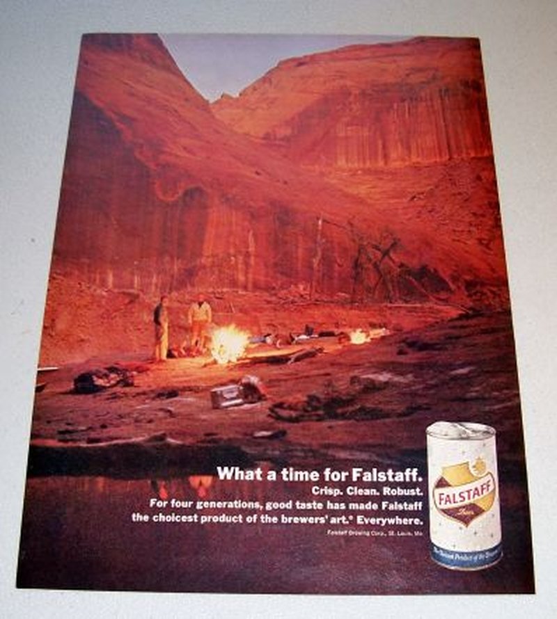 1967 Falstaff Beer Color Print Ad Canyon Camping