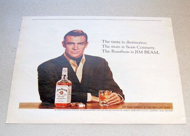 1967 Jim Beam Whiskey Color Print Ad Celebrity Sean Connery 007 James Bond