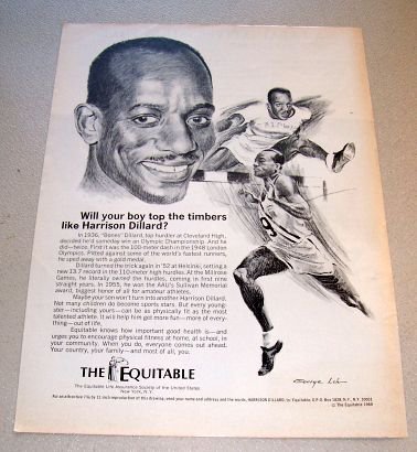 1969 Equitable Life Assurance Print Ad Olympic Hurdler Harrison Dillard
