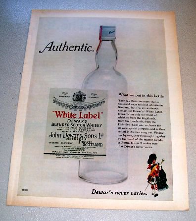 1969 Dewars White Label Scotch Color Print Liquor Ad