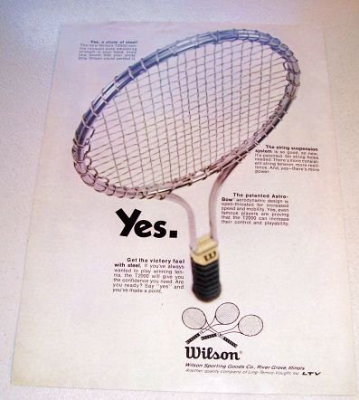 1969 Wilson T2000 Tennis Racquet Color Print Ad