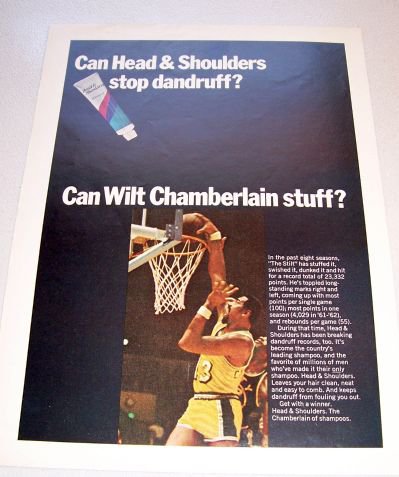 1969 Head Shoulders Shampoo Color Print Ad Lakers Wilt Chamberlain