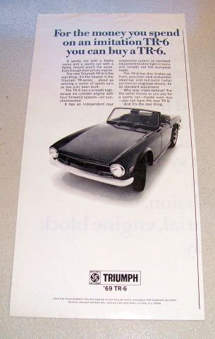 1969 Triumph TR-6 Convertible Automobile Print Car Ad