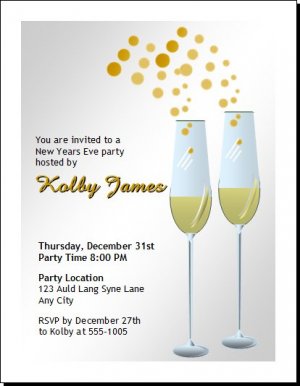 Champagne Bubbly New Years Party Invitation