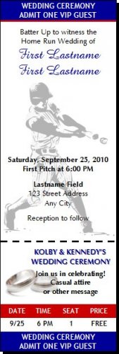 Baseball Wedding 2 Ticket Invitation