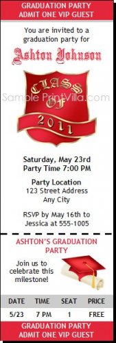 Red Crest Graduation Party Ticket Invitation