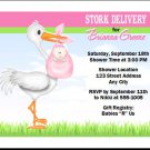 Pink Stork Baby Shower Invitation