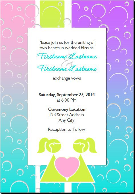 Pastel Bubbles Lesbian Wedding Invitation 5x7 Flat