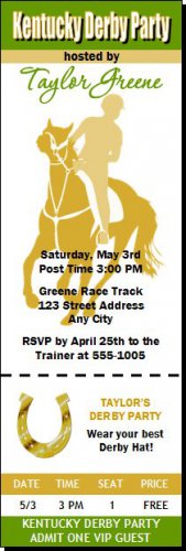 Kentucky Derby Party Ticket Invitations