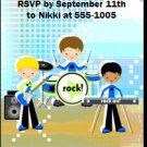 Boy Rock Band Blue Green Birthday Party Ticket Invitation