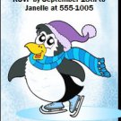 Ice Skating Penguin Blue Birthday Party Ticket Invitation