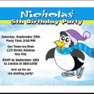 Ice Skating Penguin Blue Birthday Party Invitation