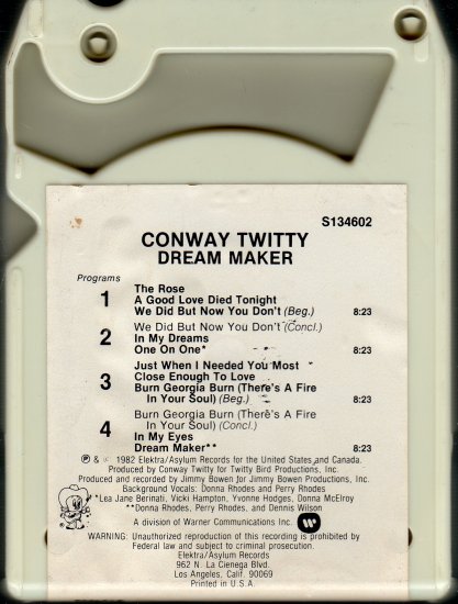 Conway Twitty - Dream Maker 1982 8-track tape