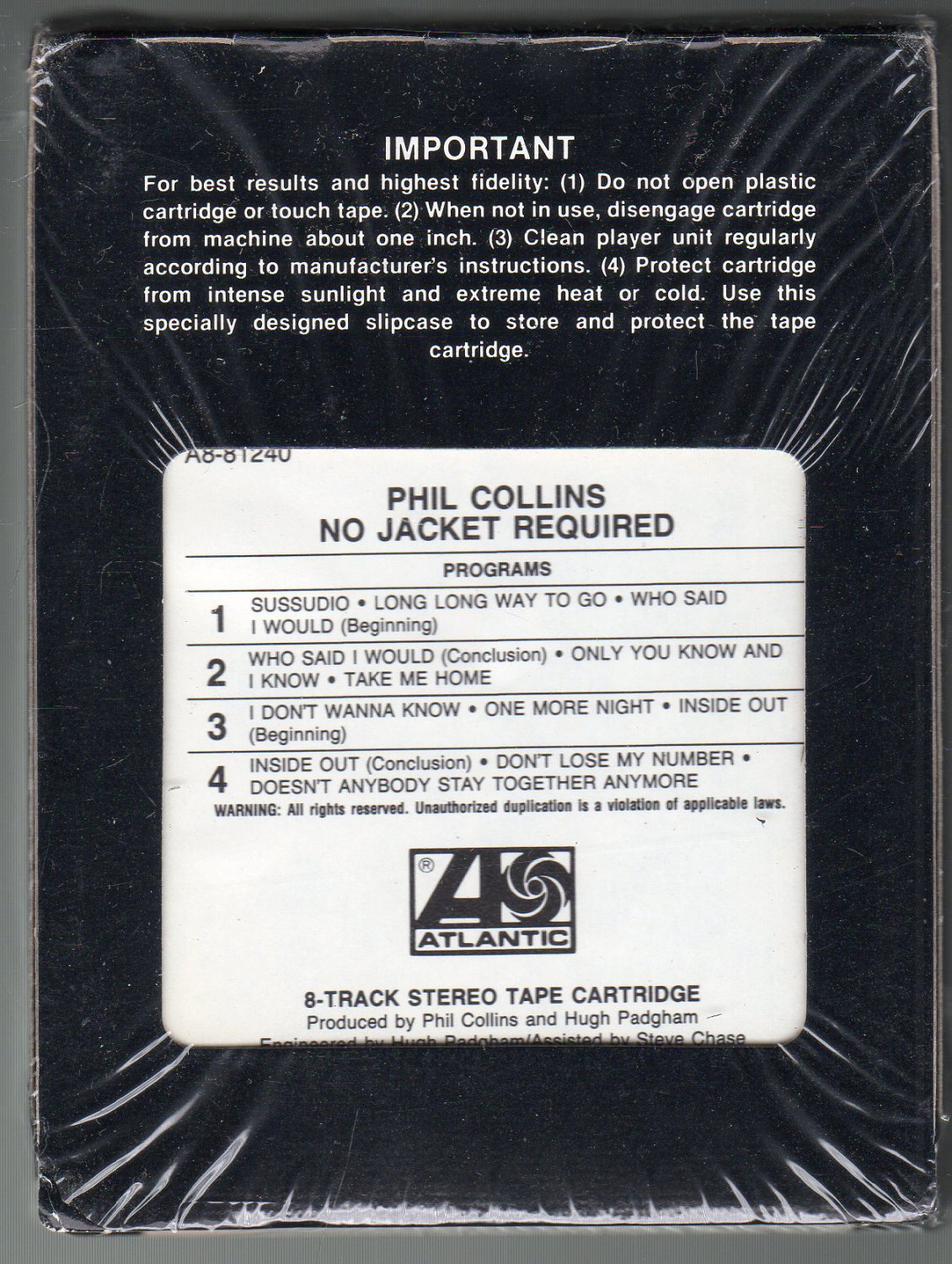 Phil Collins No Jacket Required 1985 Crc Sealed A42 8 Track Tape