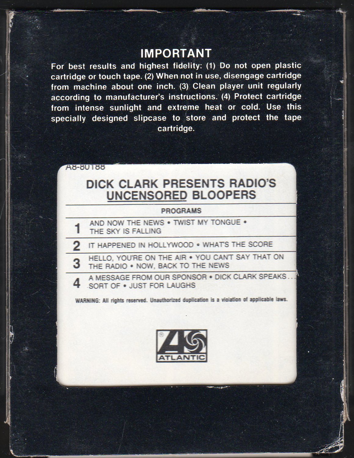 Dick Clark - Uncensored Bloopers 1984 CRC T2 8-track tape