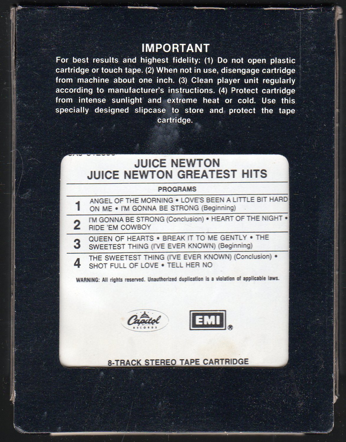 Juice Newton Juice Newton Greatest Hits And More 1984 CRC T8 8track tape