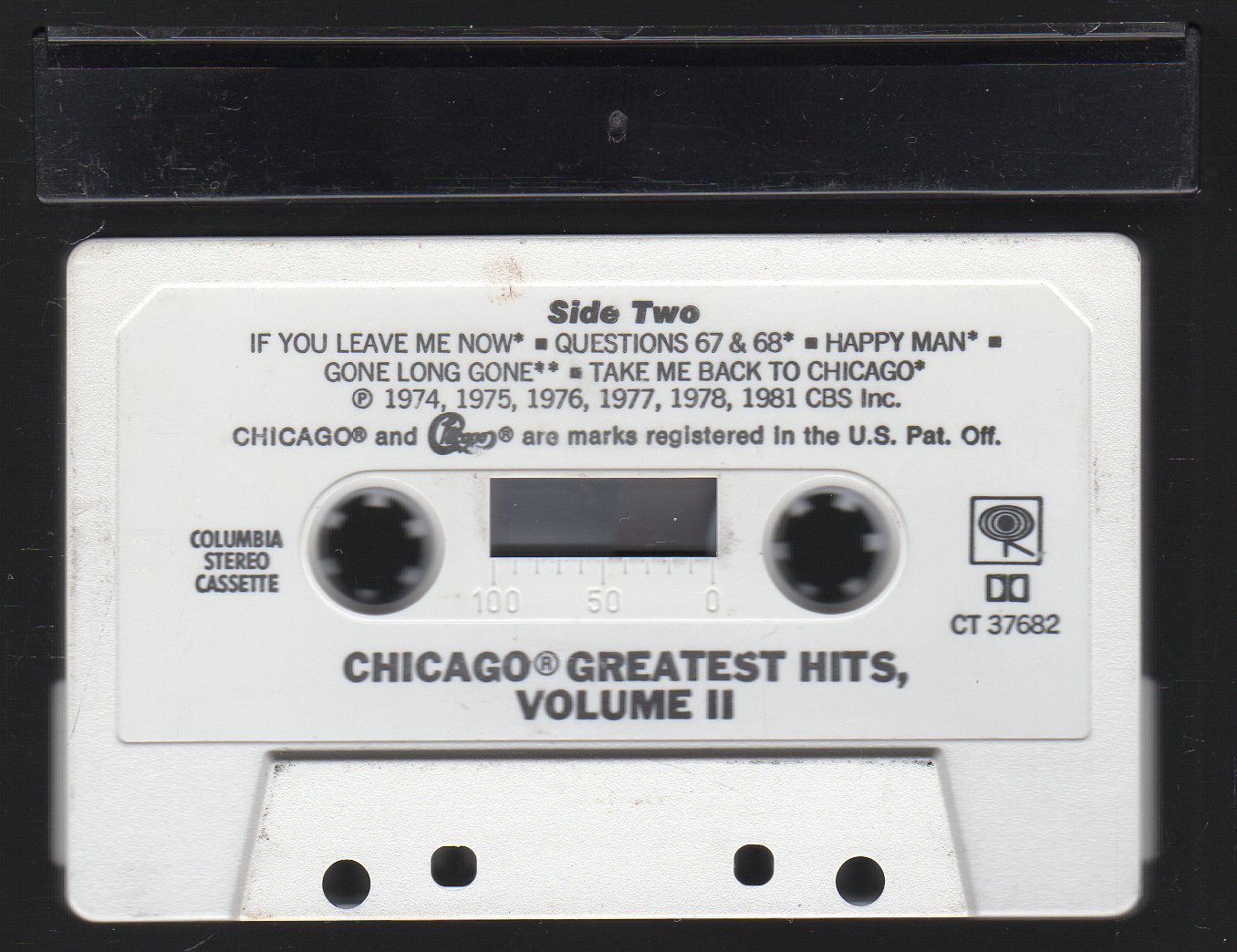 Chicago Chicago Greatest Hits Vol II 1981 CBS C6 Cassette Tape