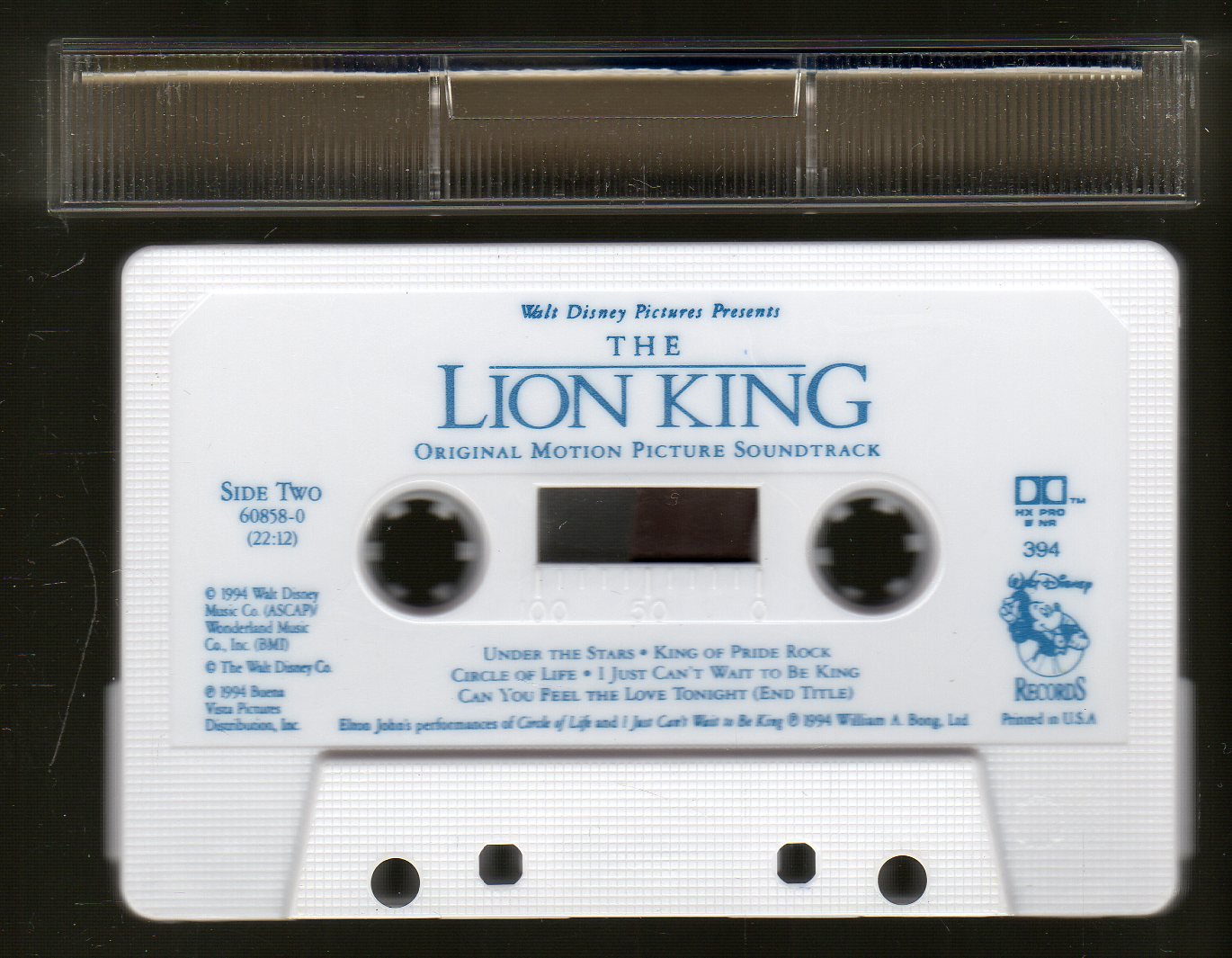 The Lion King Original Soundtrack 1994 WALT DISNEY C14 Cassette Tape