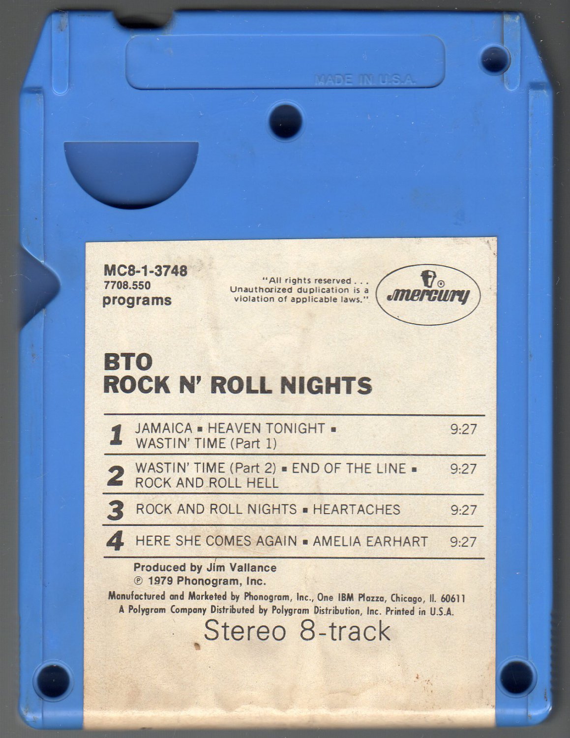 Bachman-Turner Overdrive BTO - Rock N' Roll Nights 1979 A18F 8-TRACK TAPE