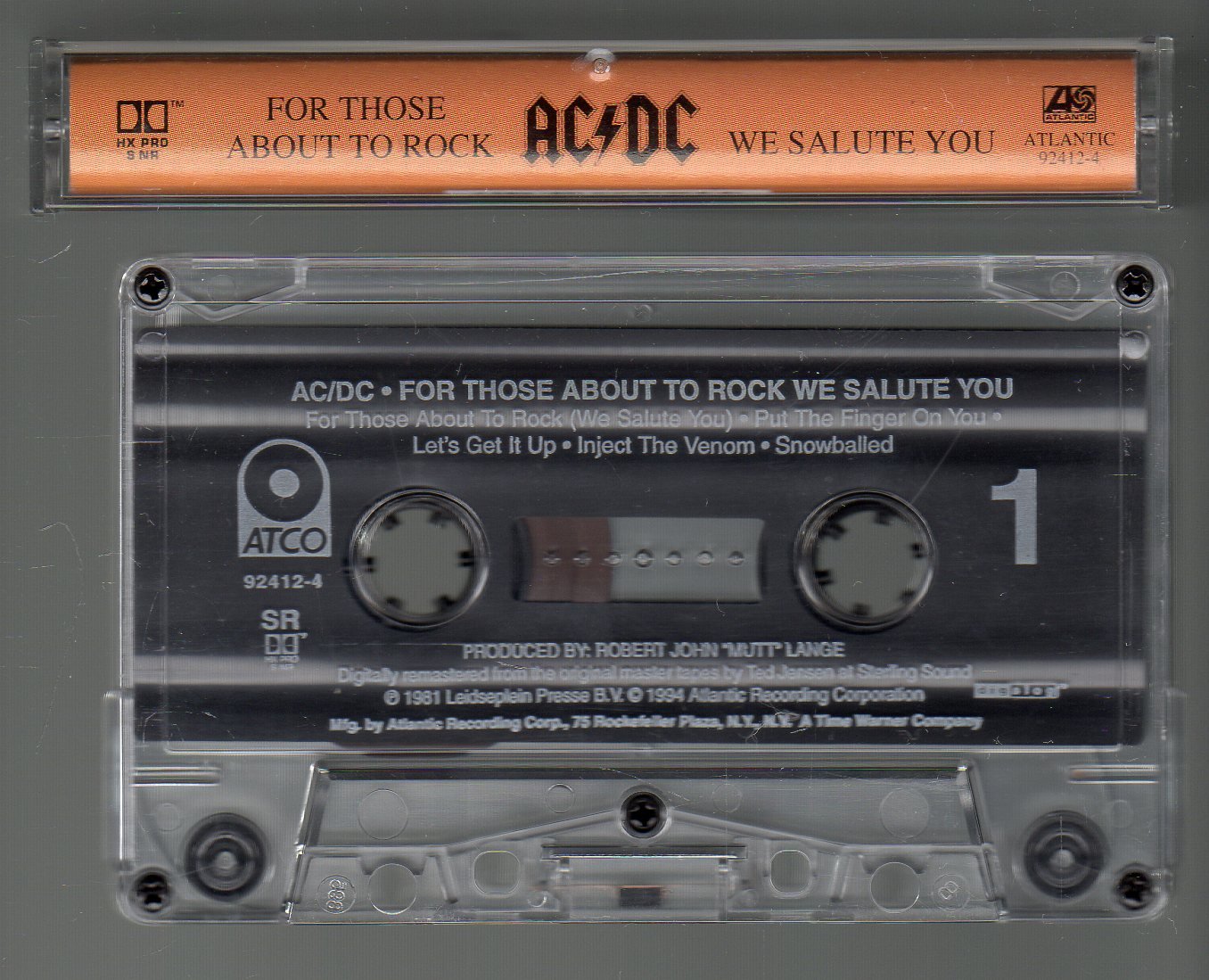 AC/DC - For Those About To Rock 1994 WB Re-issue C8 CASSETTE TAPE