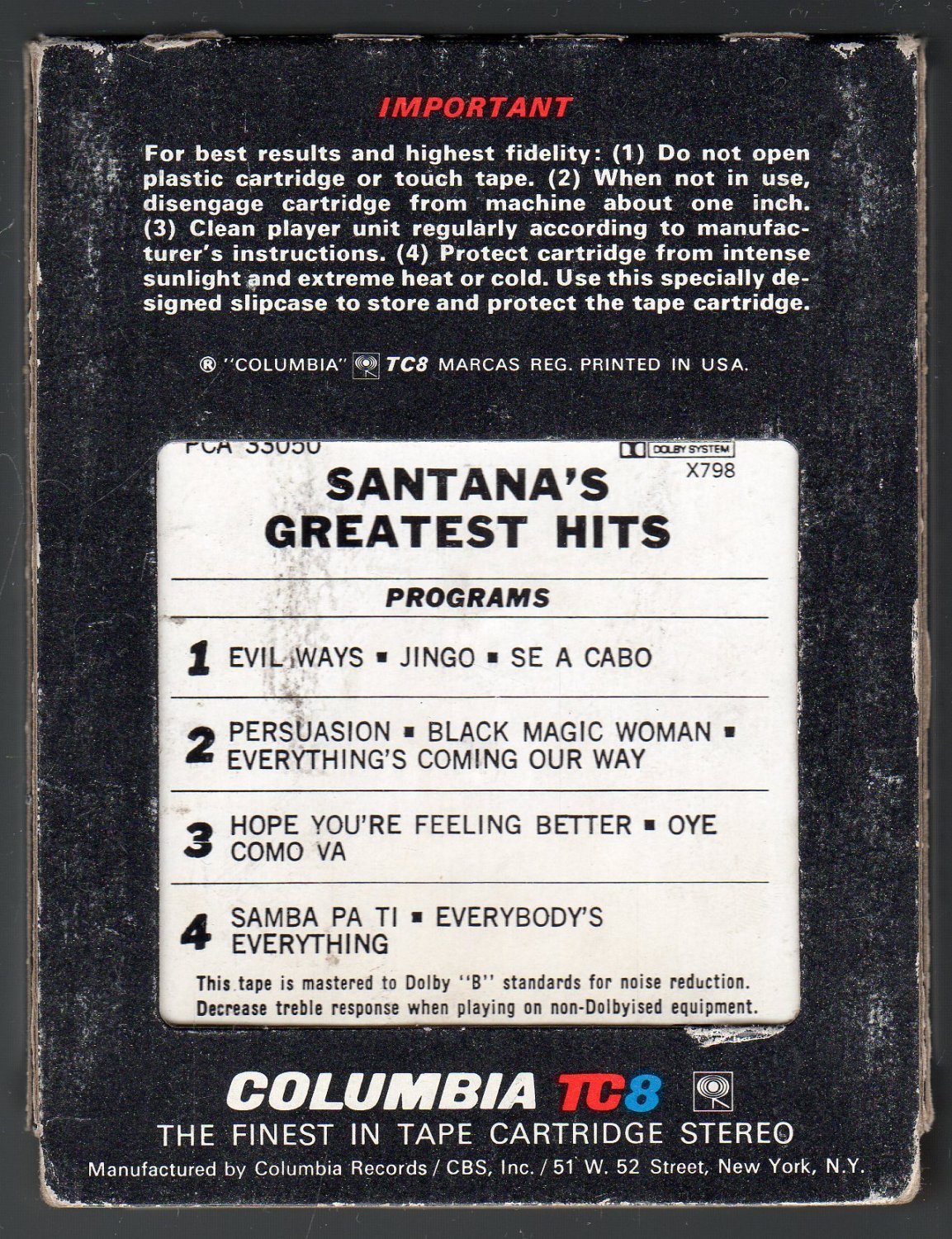 Santana Greatest Hits 1974 CBS A9 8 TRACK TAPE santana-greatest-hits-1974-hobbies-toys-music-media-cds