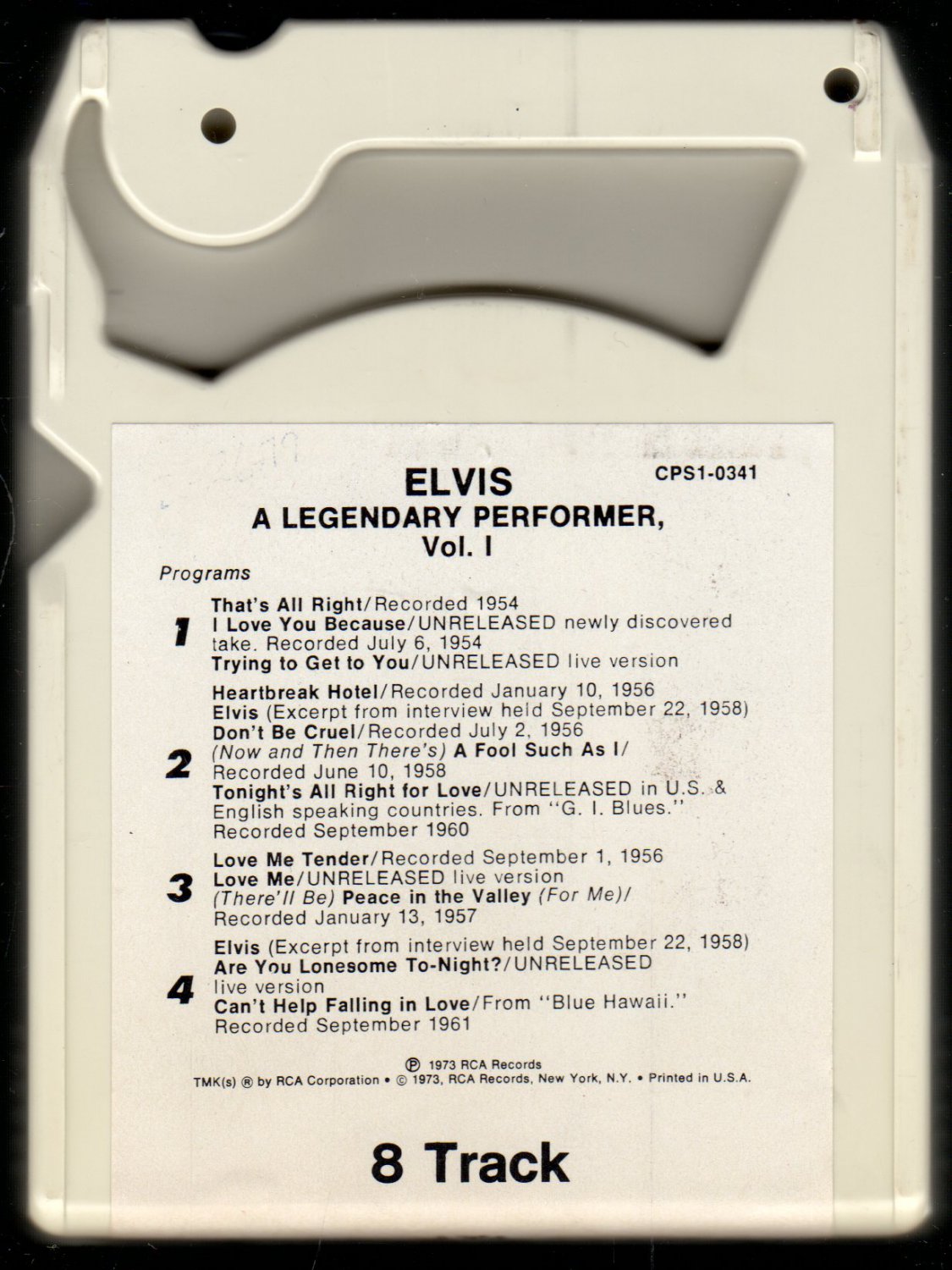 Elvis Presley - A Legendary Performer Vol 1 1973 RCA A21A 8-TRACK TAPE