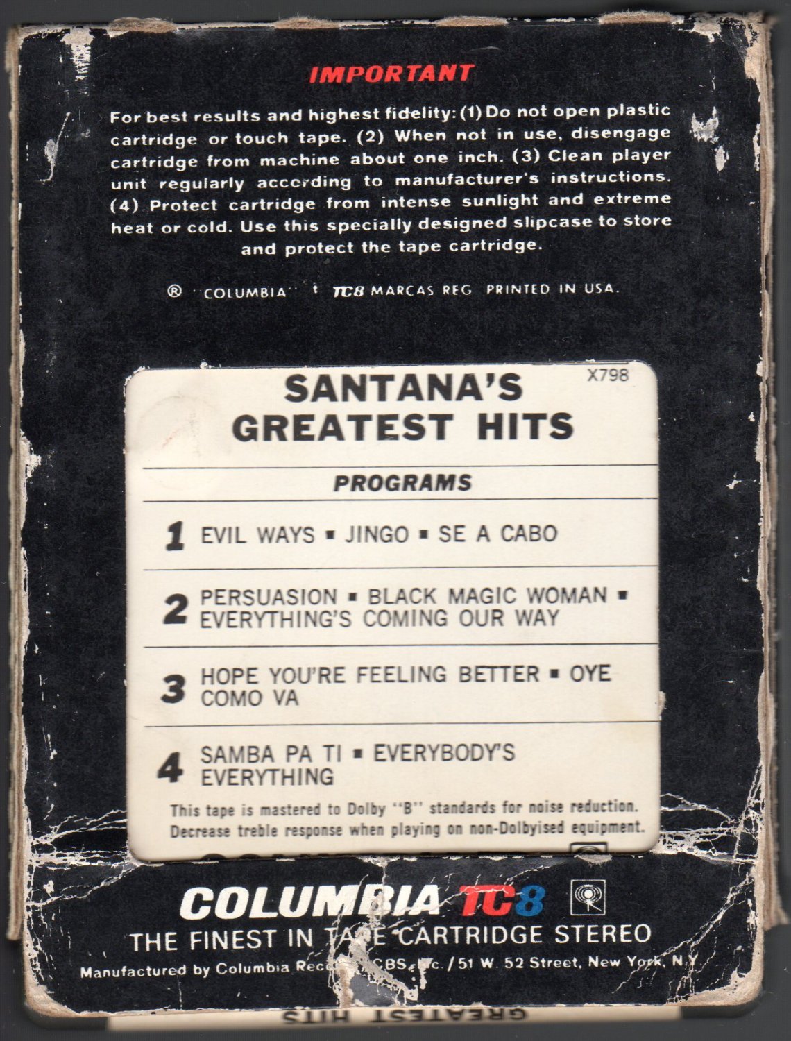 Santana Greatest Hits 1974 CBS A41 8 TRACK TAPE santana-greatest-hits-1974-cbs-a41-8-track-tape