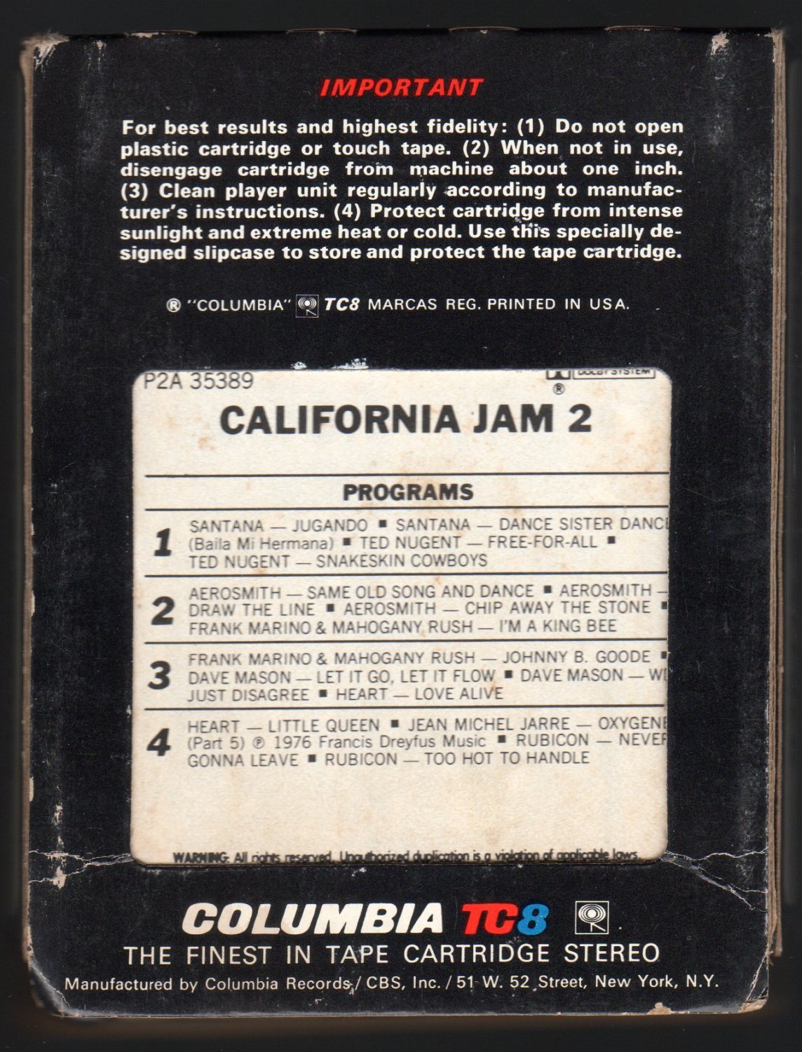 California Jam 2 Rock Music Festival 1978 CBS A48 8TRACK TAPE