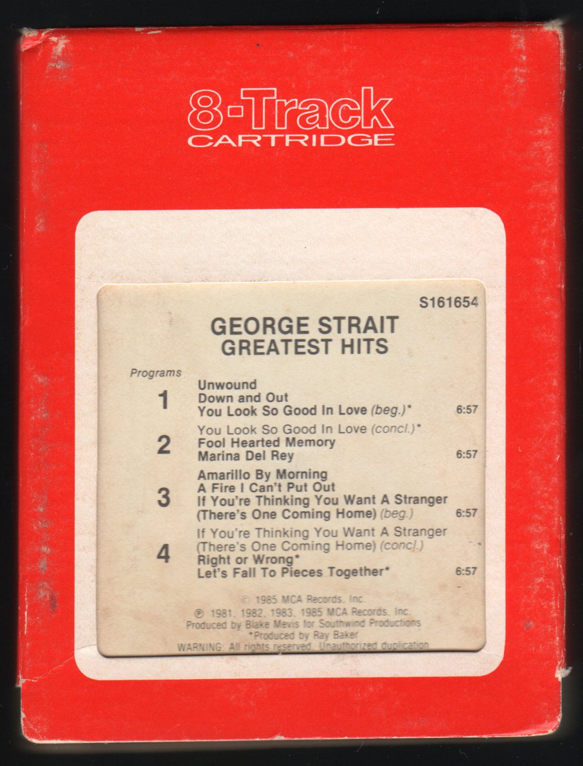 George Strait Greatest Hits 1985 Rca Mca A33 8 Track Tape 4632