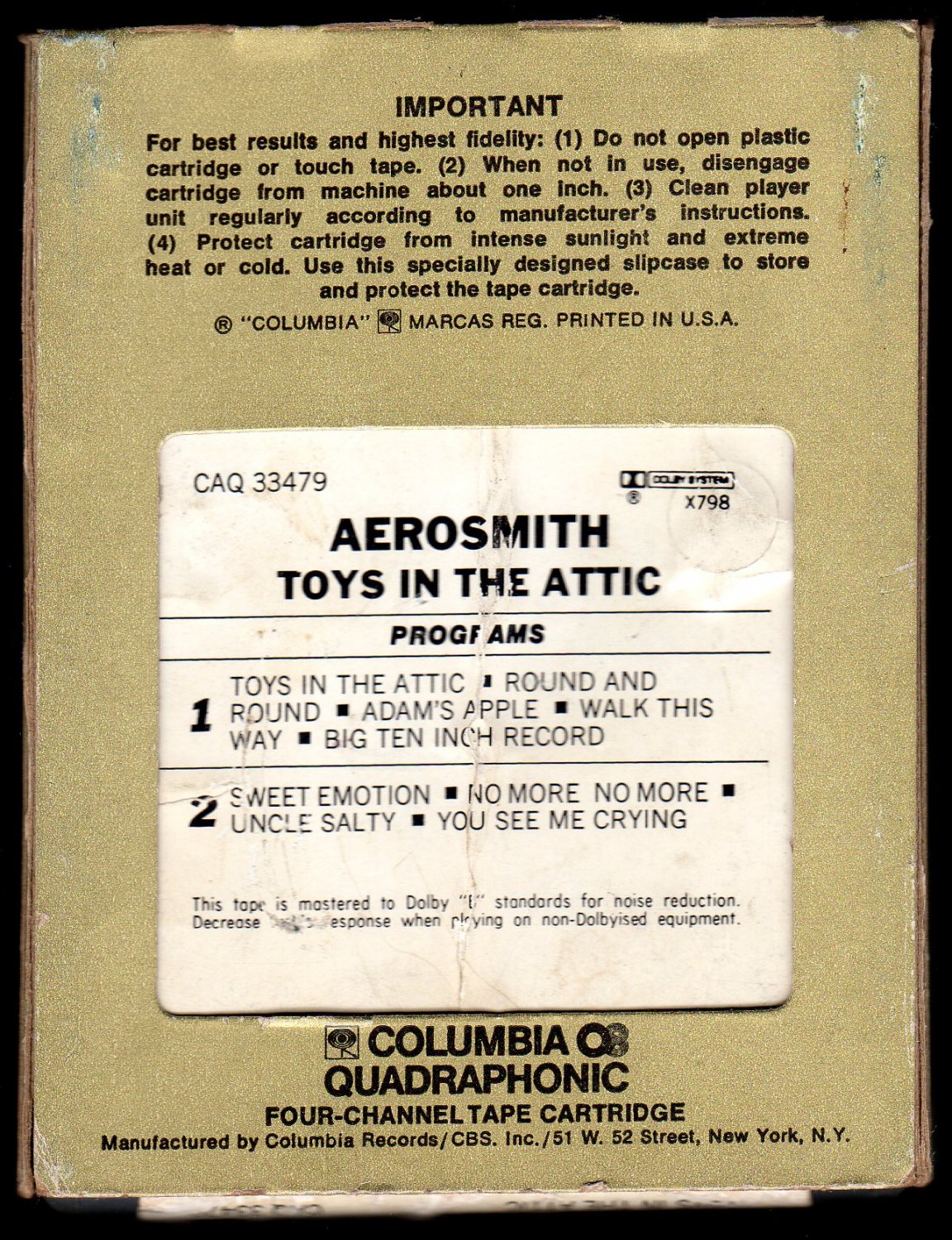 Aerosmith Toys In The Attic 1975 Cbs Quadraphonic A53 8 Track Tape