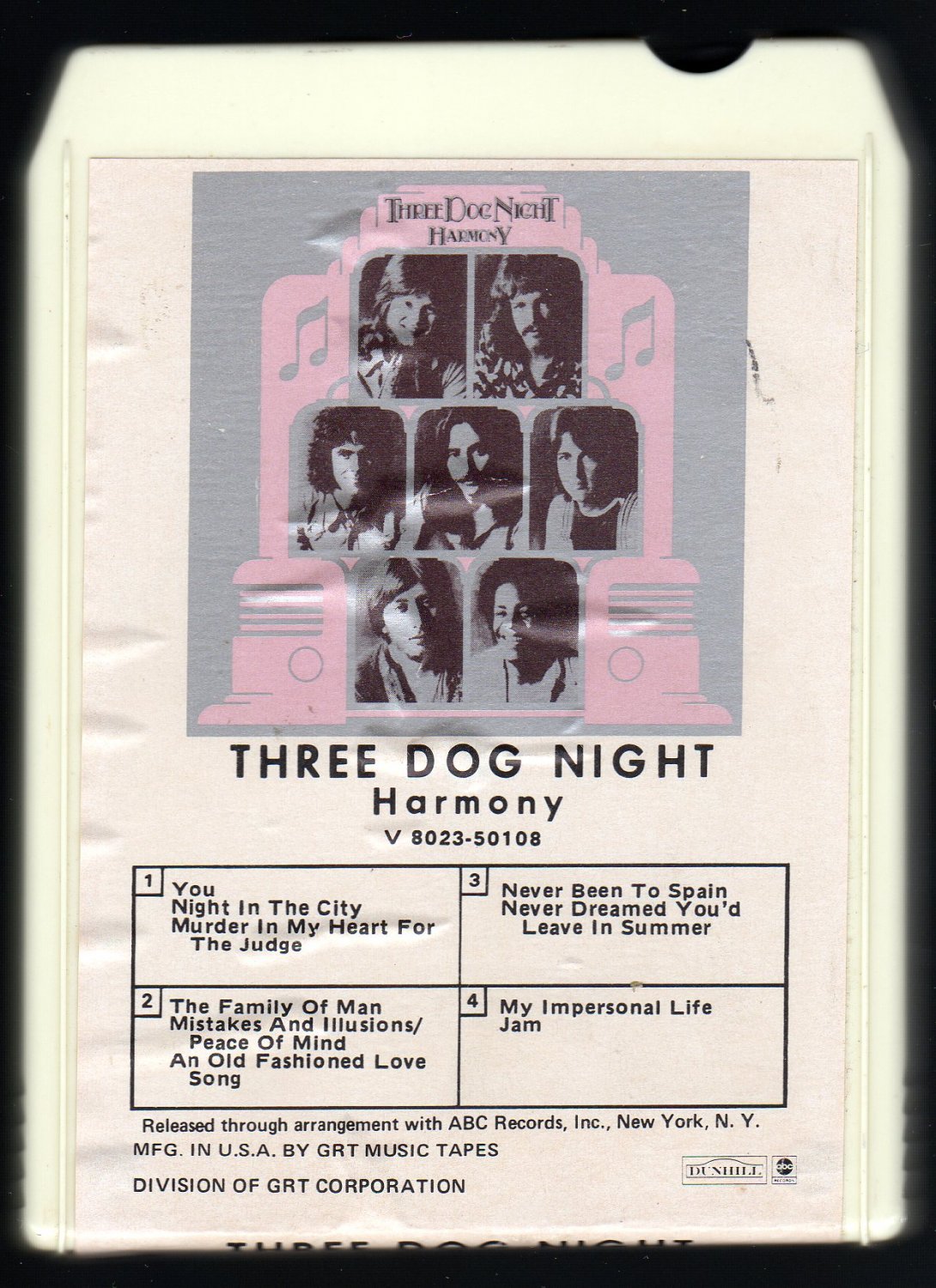 Three Dog Night Harmony 1971 GRT DUNHILL A12 8TRACK TAPE