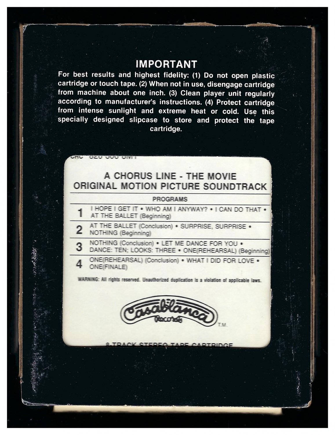 A Chorus Line Original Soundtrack 1985 CRC CASABLANCA A19C 8TRACK TAPE