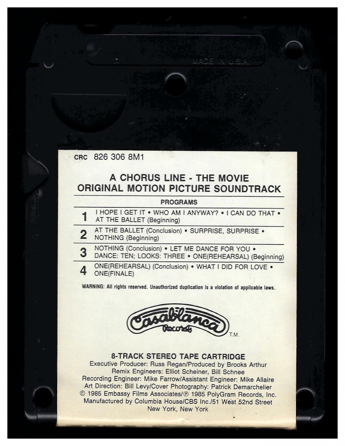 A Chorus Line Original Soundtrack 1985 CRC CASABLANCA A19C 8TRACK TAPE